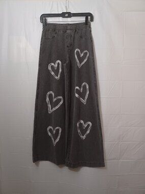 H&M WIDE LEG SOFT STRETCH DENIM HEART PRINT PANTS SIZE 18 (13-14Y)